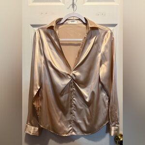 ☀️ Satin Twist-Front Blouse in Champagne Gold